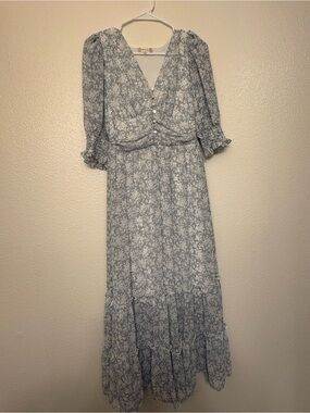 Altar'd State Light Blue Floral Maxi Dress with V-Neck